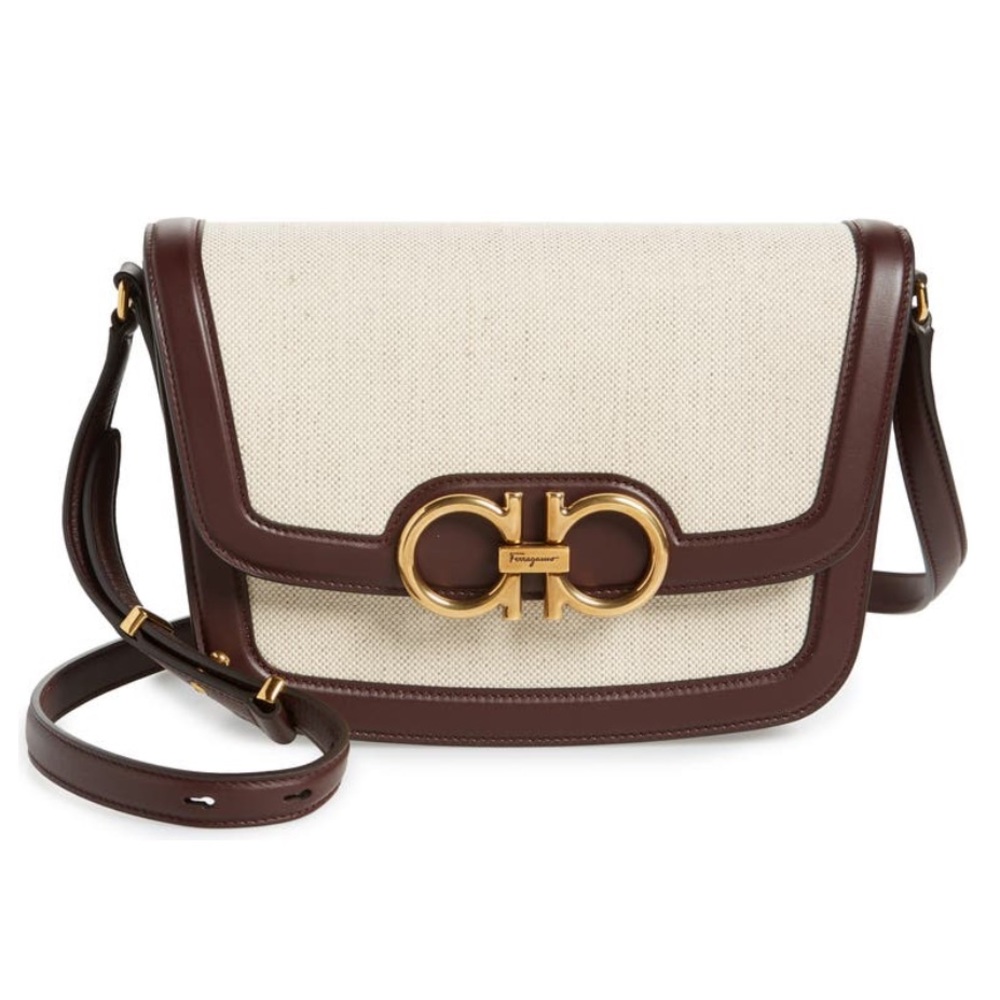 NEW🔥FERRAGAMO Trapezio Canvas & Leather Crossbody Bag🔥 - Picture 2 of 16